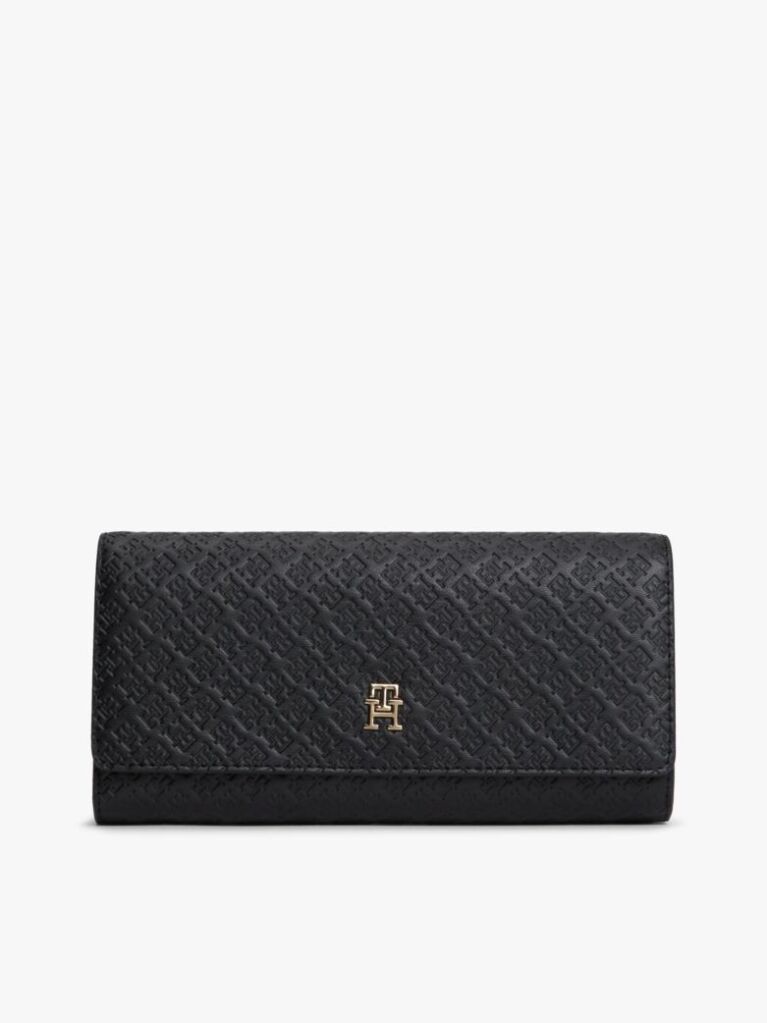 Black Hilfiger Icon Embossed Flap Wallet  Women
