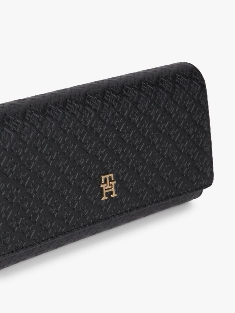 Black Hilfiger Icon Embossed Flap Wallet  Women