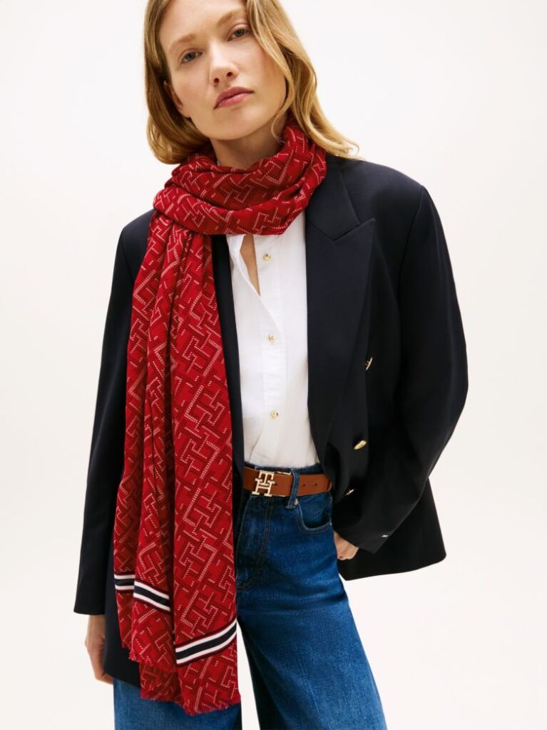 Red TH Monogram Lightweight Scarf  Women