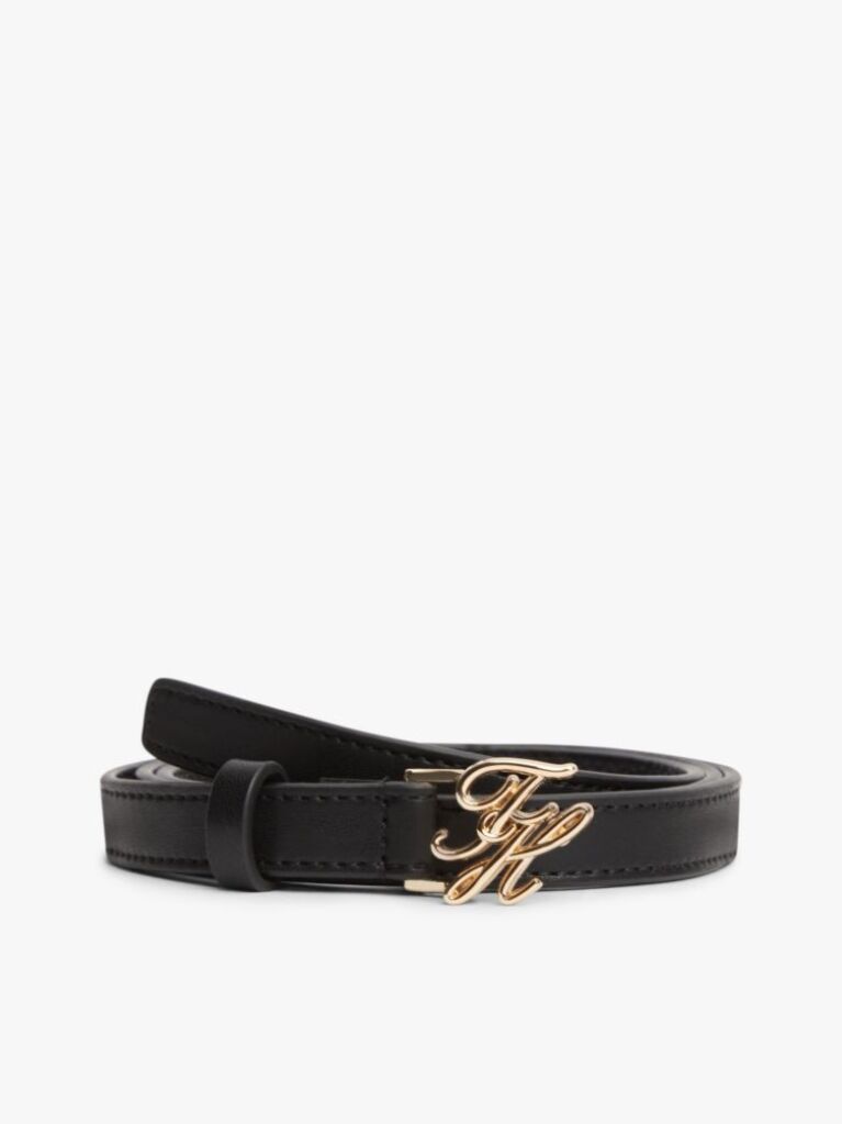 Black Logo Plaque Buckle Leather Belt  Women