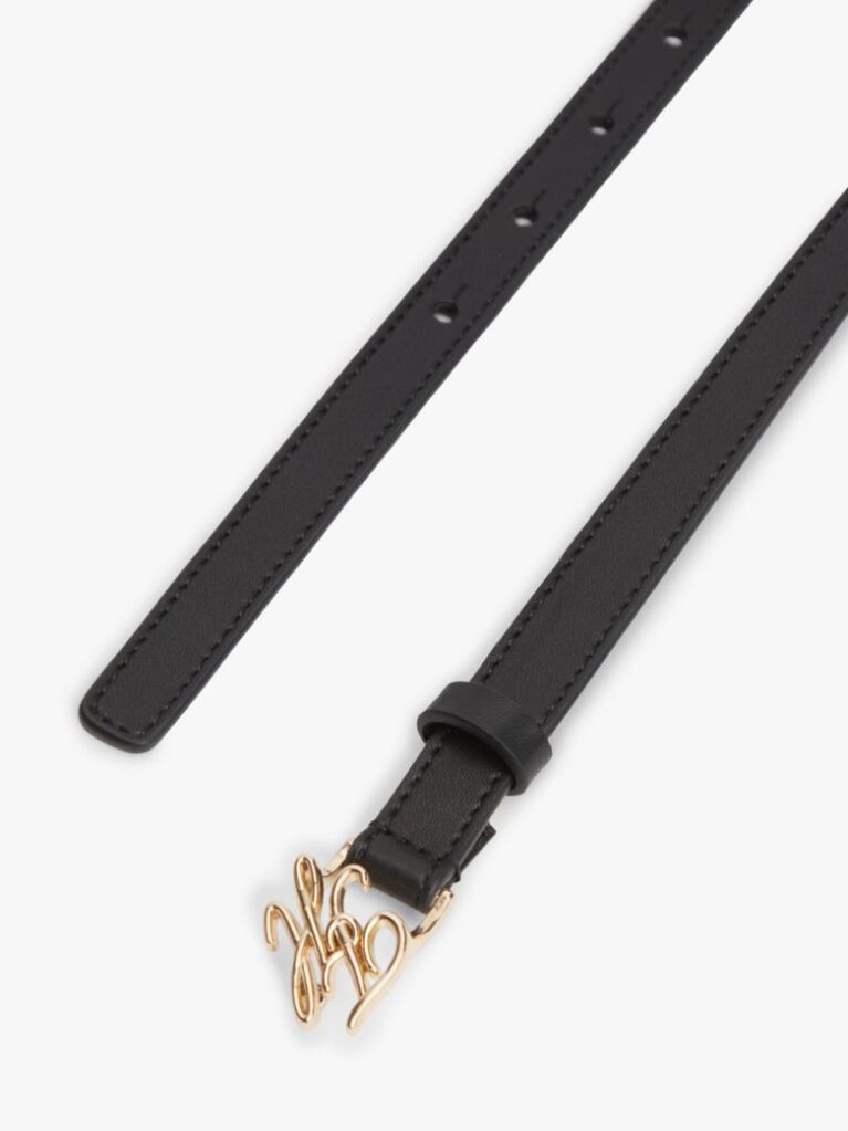 Black Logo Plaque Buckle Leather Belt  Women