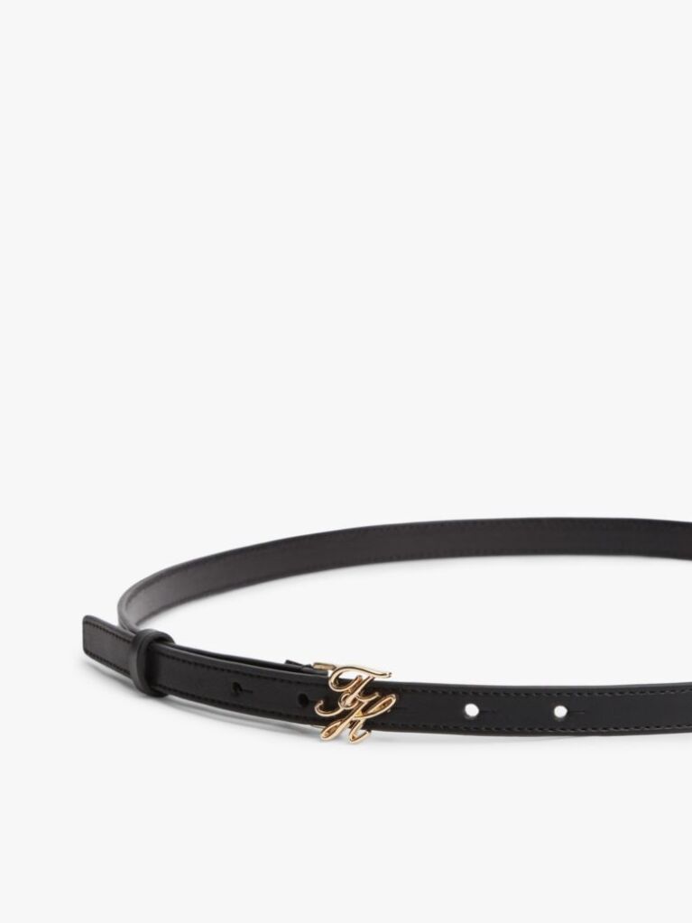 Black Logo Plaque Buckle Leather Belt  Women