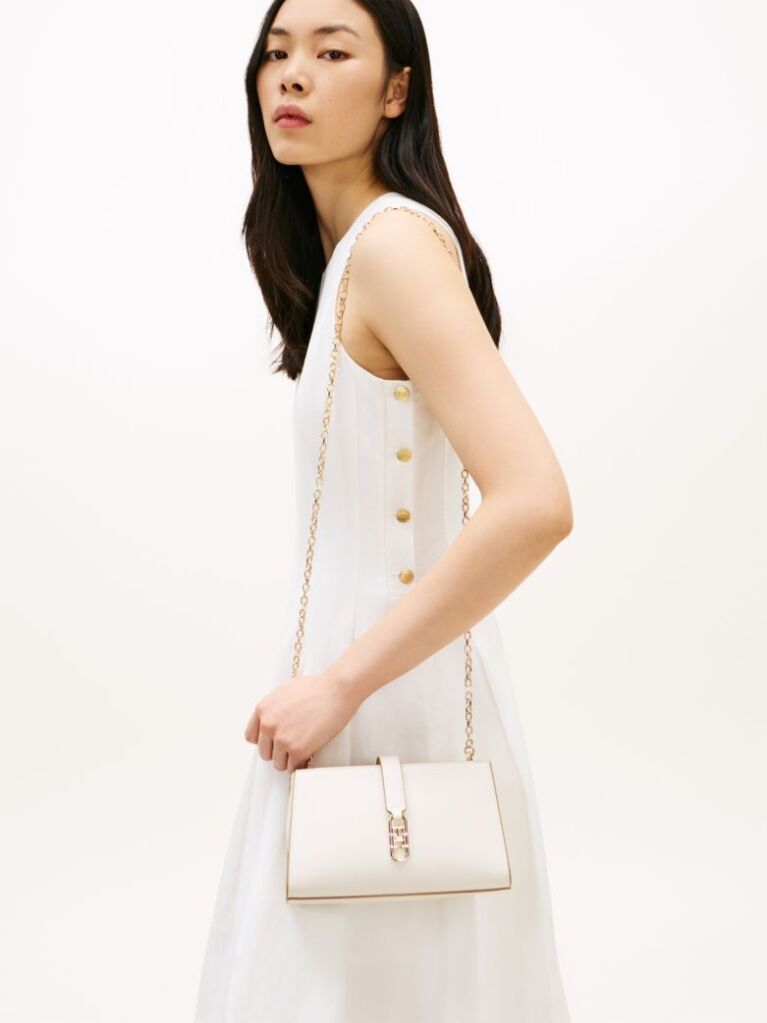 Beige TH Monogram Chain Strap Crossover Bag  Women