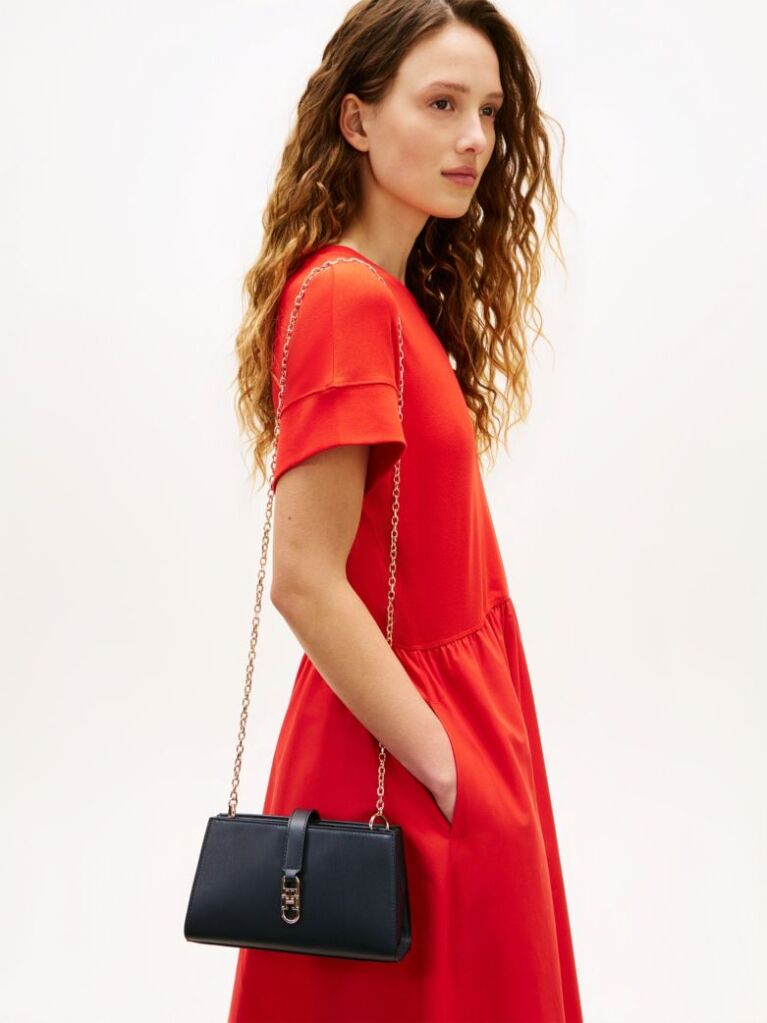 Blue TH Monogram Chain Strap Crossover Bag  Women