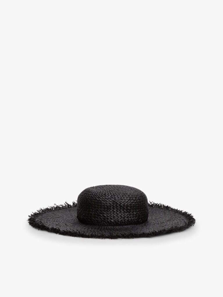 Black Logo Plaque Woven Straw Hat  Women