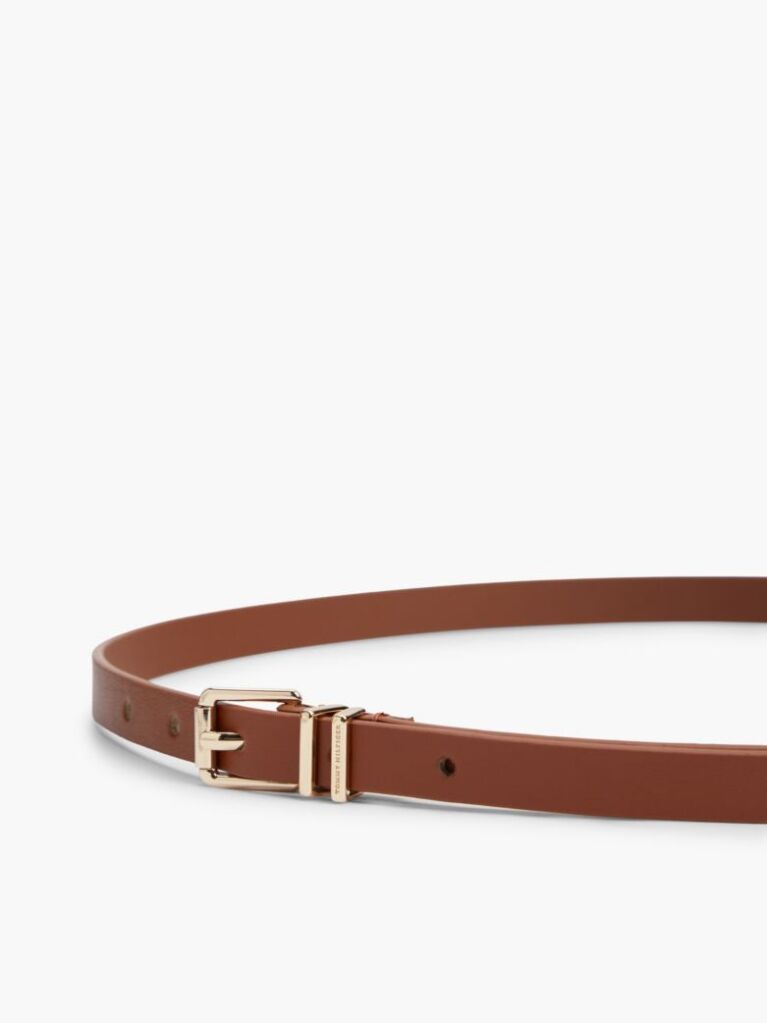 Brown Square Roller Buckle Leather Belt  Women