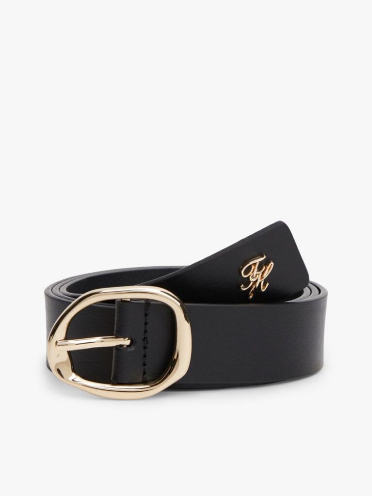Black Sculpted Buckle Leather Belt  Women