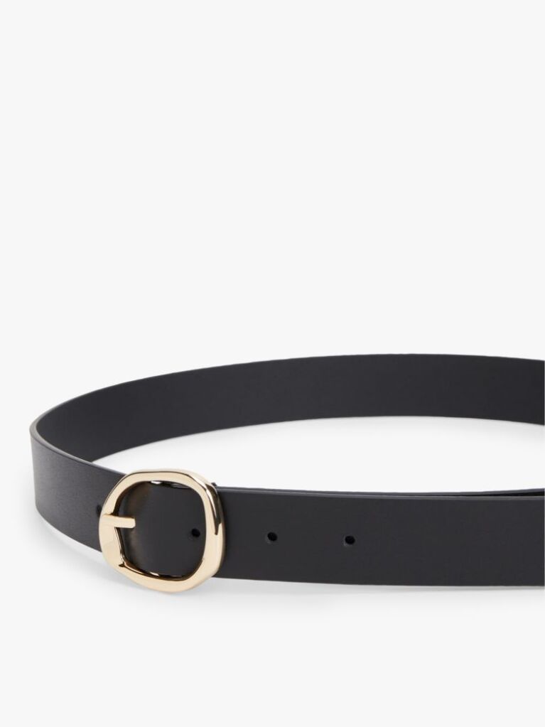Black Sculpted Buckle Leather Belt  Women