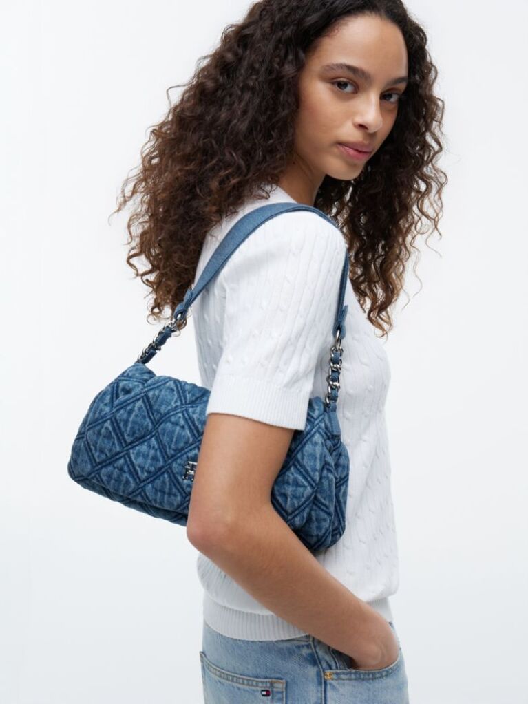 Denim Quilted Denim TH Monogram Shoulder Bag  Women