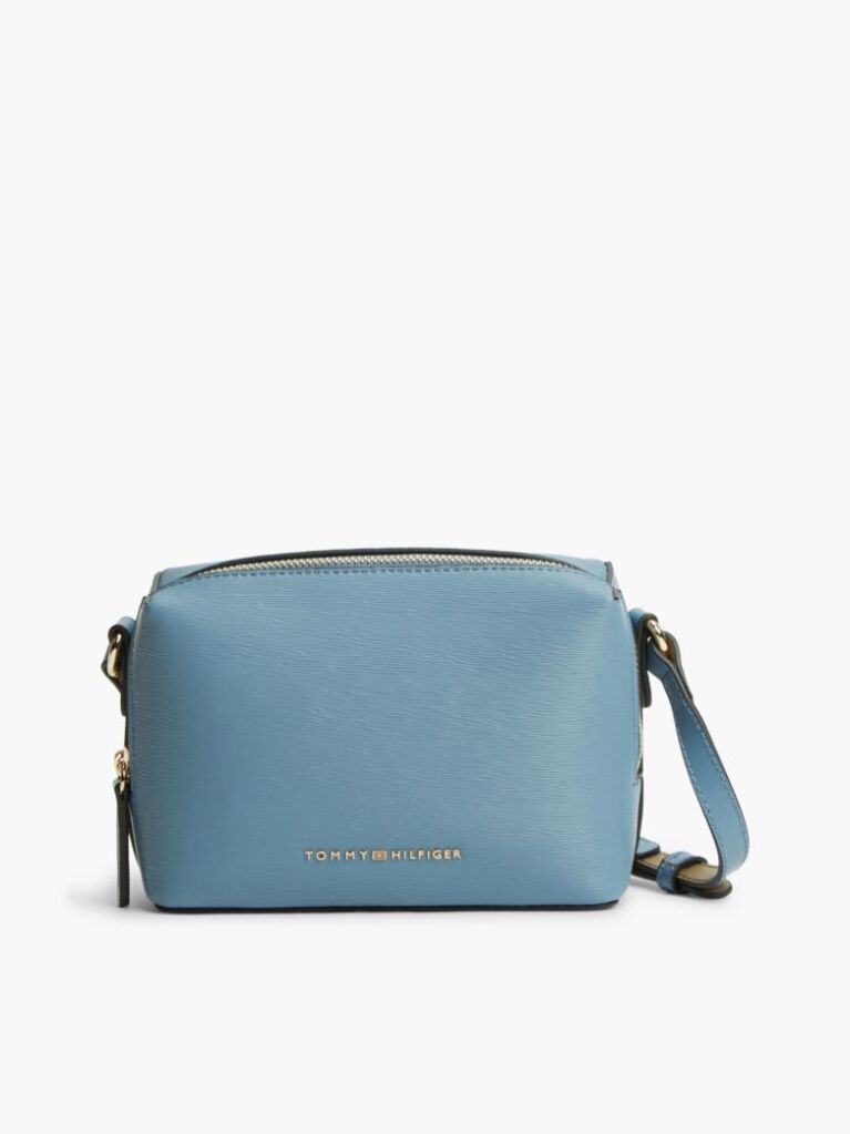 Blue Modern Metallic Logo Textured Camera Bag  Women