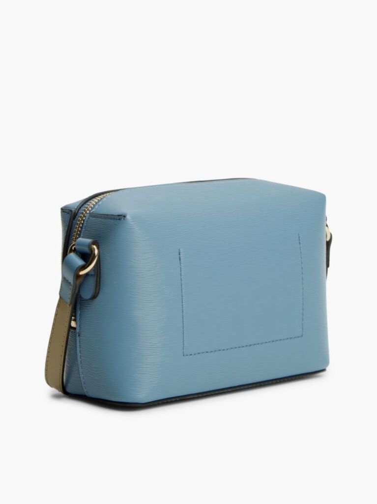 Blue Modern Metallic Logo Textured Camera Bag  Women