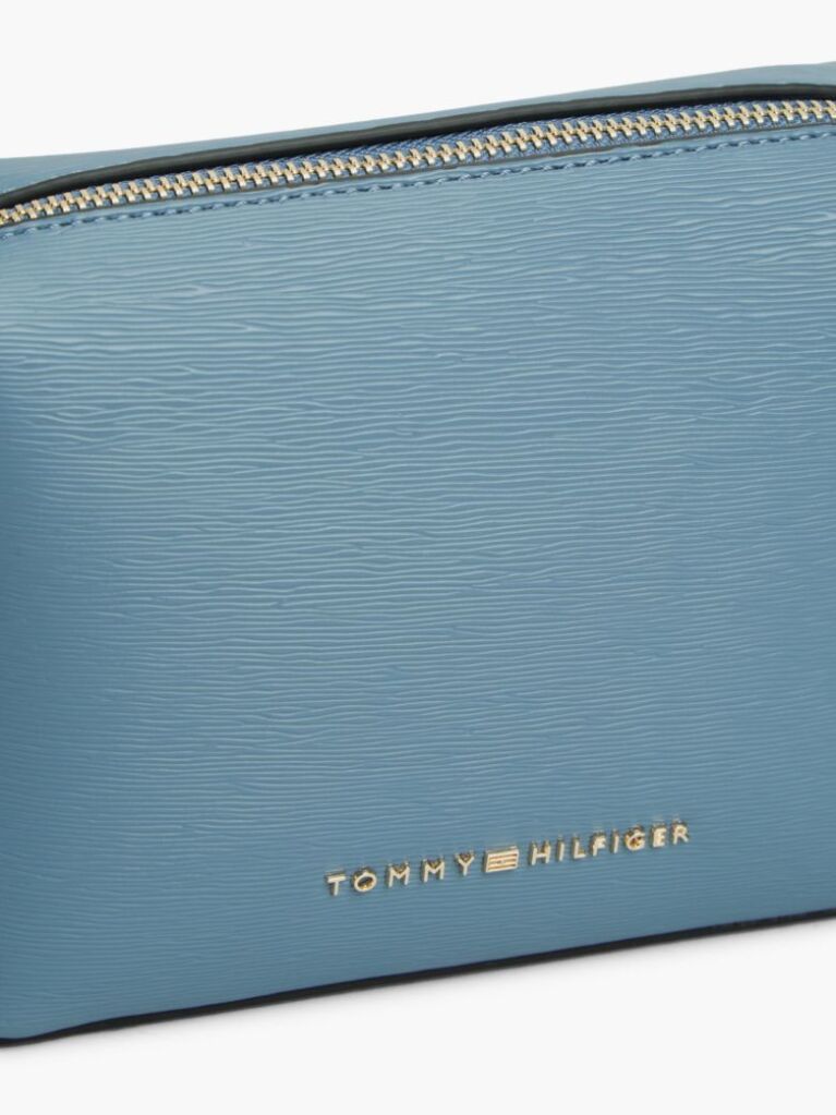 Blue Modern Metallic Logo Textured Camera Bag  Women
