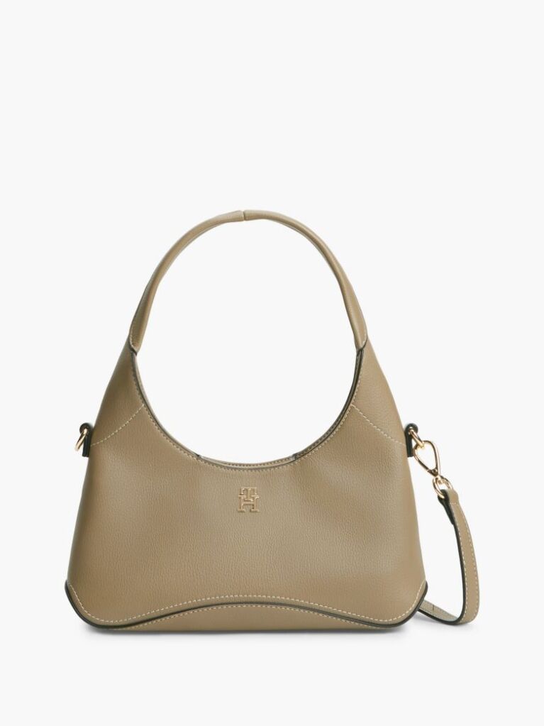 Beige TH Monogram Plaque Crossbody Hobo Bag  Women