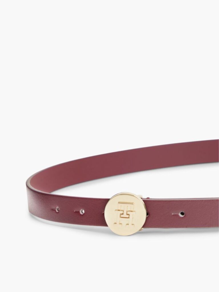 Red TH Monogram Leather Plaque Belt  Women