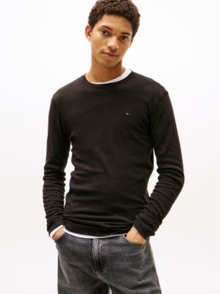 Black LONG SLEEVED RIBBED ORGANIC COTTON T-SHIRT  Men