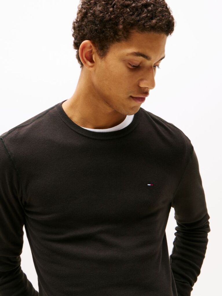Black LONG SLEEVED RIBBED ORGANIC COTTON T-SHIRT  Men
