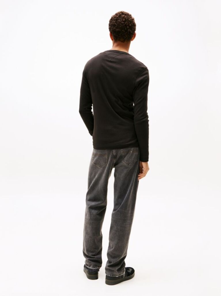 Black LONG SLEEVED RIBBED ORGANIC COTTON T-SHIRT  Men