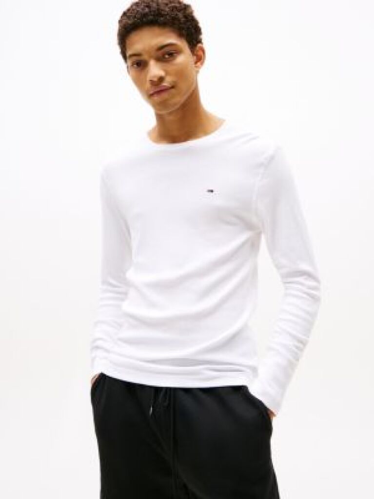 White LONG SLEEVED RIBBED ORGANIC COTTON T-SHIRT  Men