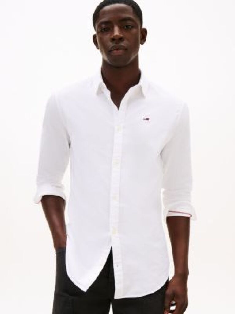 White Stretch Organic Cotton Slim Fit Shirt  Men