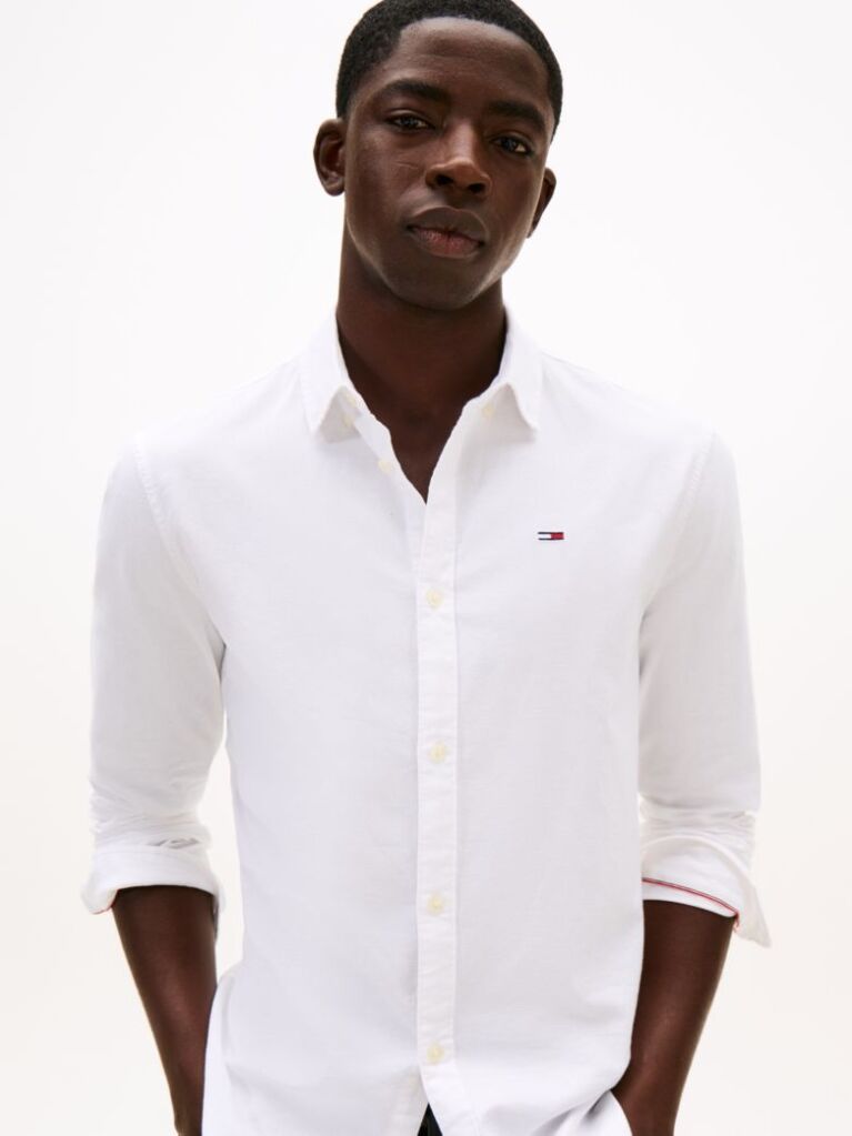White Stretch Organic Cotton Slim Fit Shirt  Men