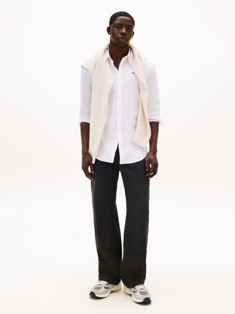 White Stretch Organic Cotton Slim Fit Shirt  Men