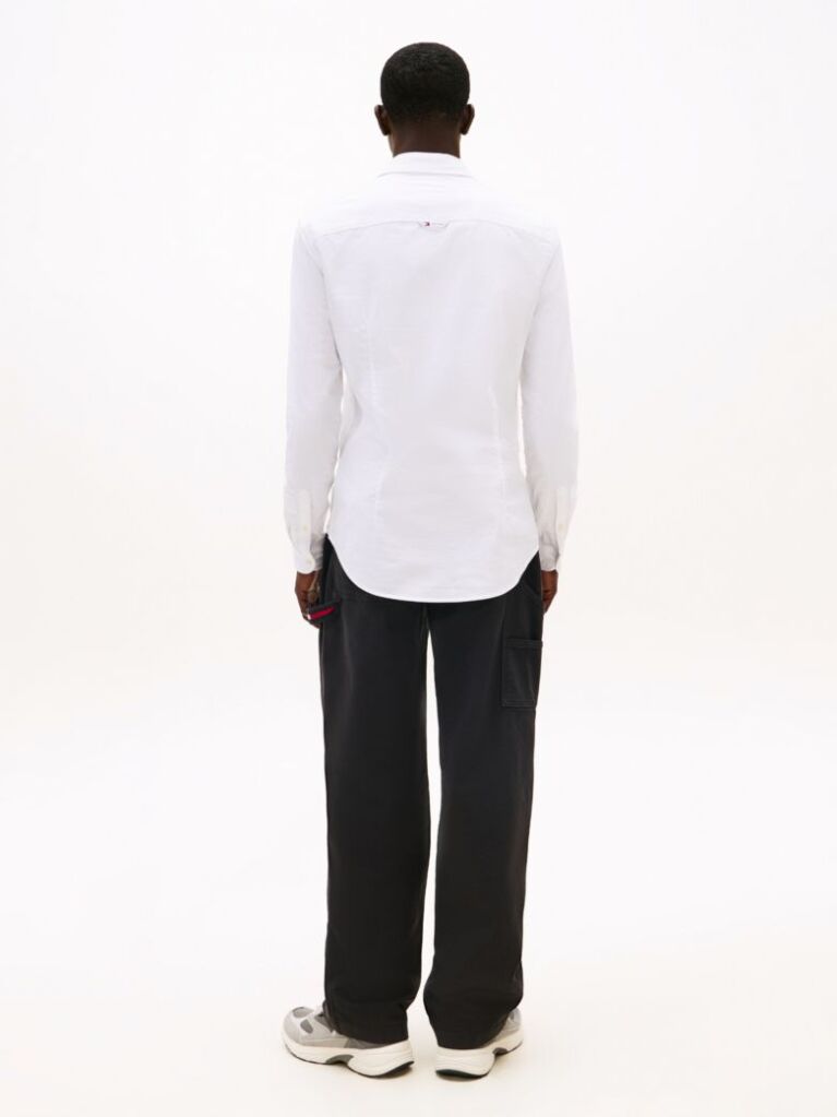 White Stretch Organic Cotton Slim Fit Shirt  Men