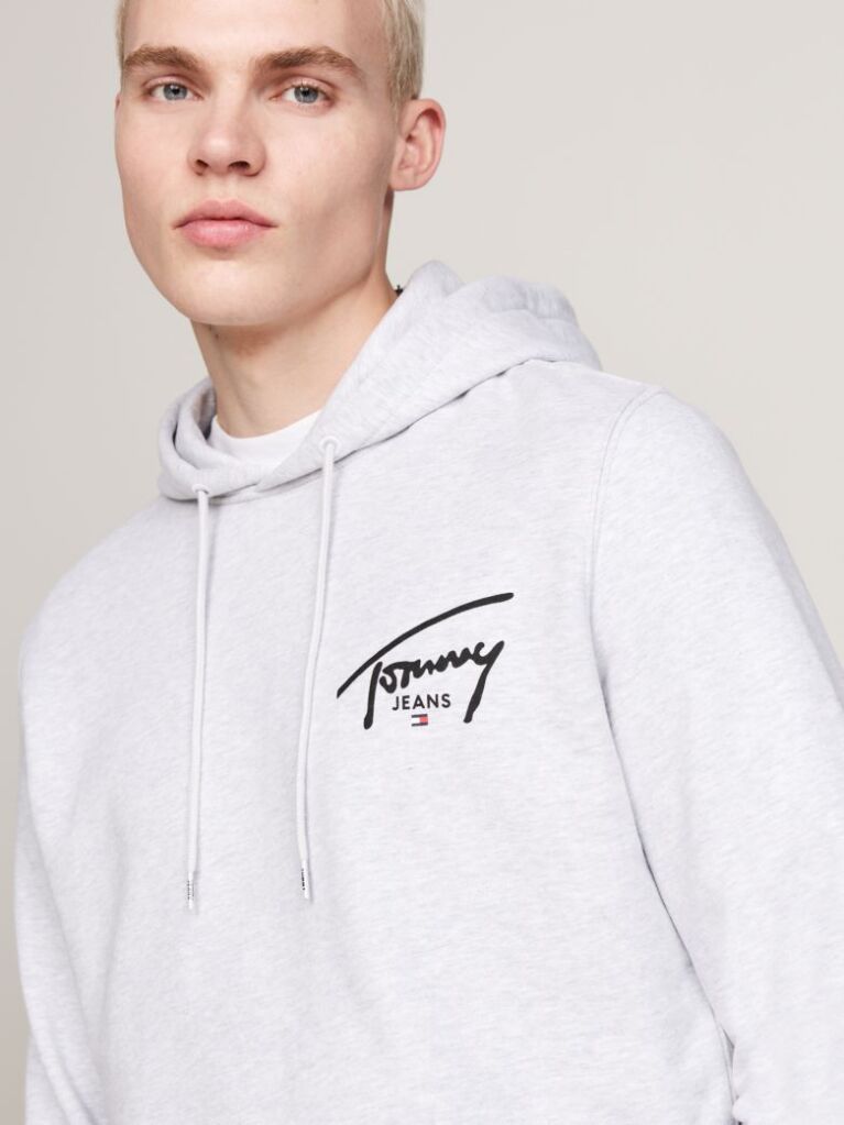 Grey Signature Logo Drawstring Hoody  Men