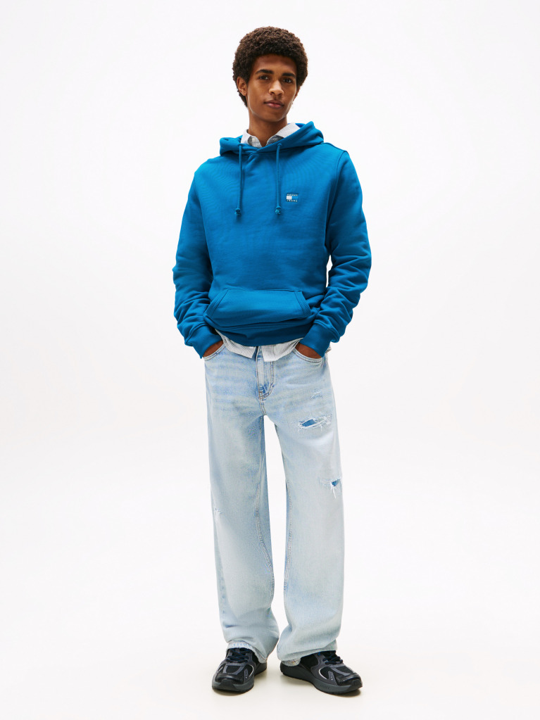 Blue Tommy Badge Drawstring Hoody  Men