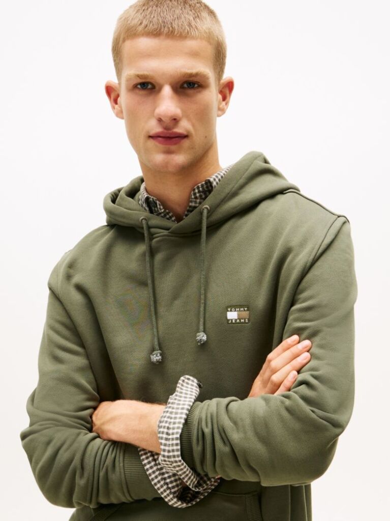 Green Tommy Badge Drawstring Hoody  Men