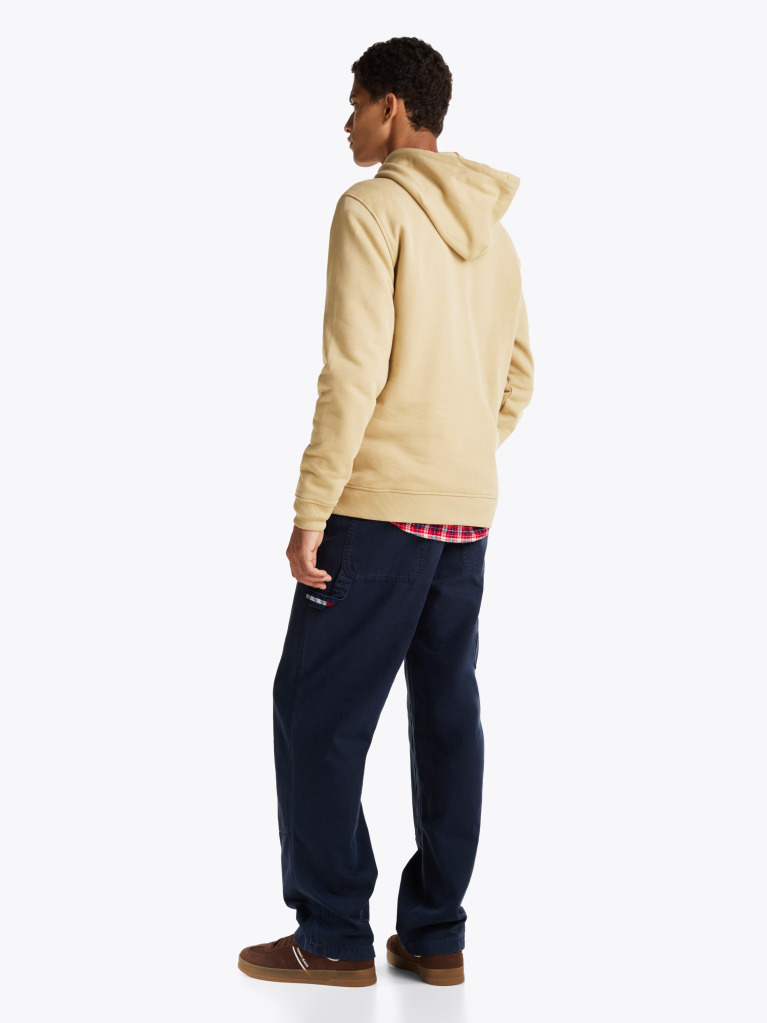 Khaki Tommy Badge Drawstring Hoody  Men