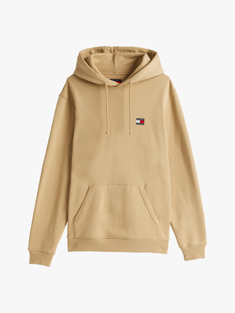 Khaki Tommy Badge Drawstring Hoody  Men