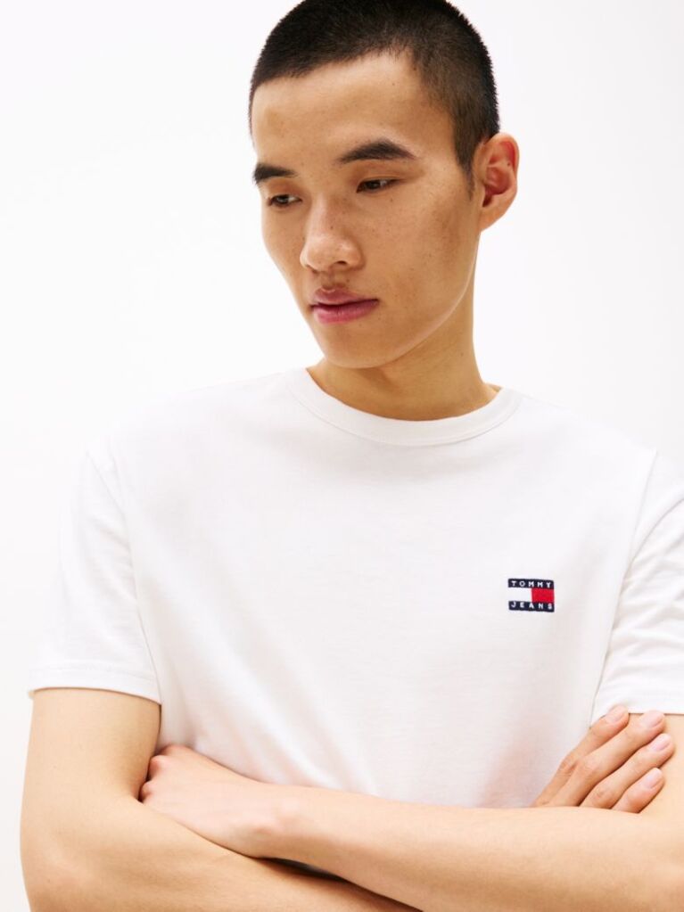 White Tommy Badge Crew Neck T-Shirt  Men