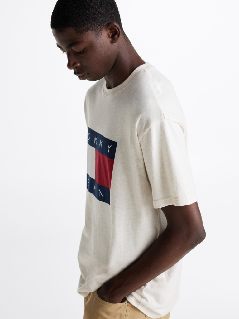 Beige Flag Badge Relaxed T-Shirt  Men