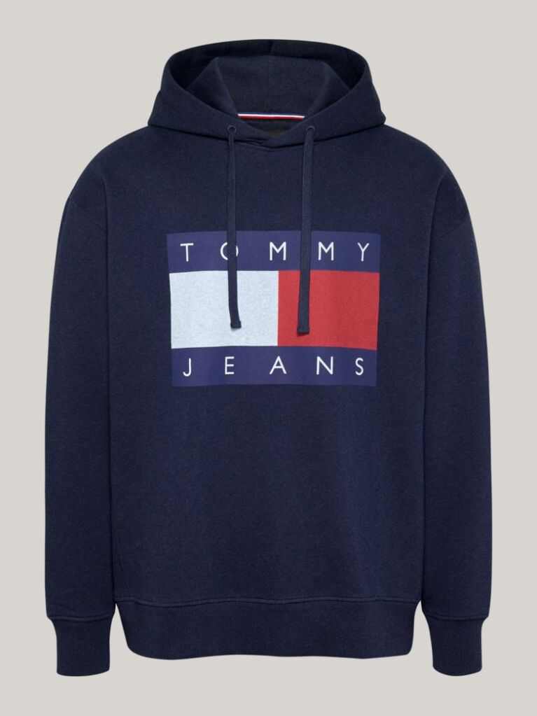 Blue Tommy Flag Badge Mélange Relaxed Hoody  Men