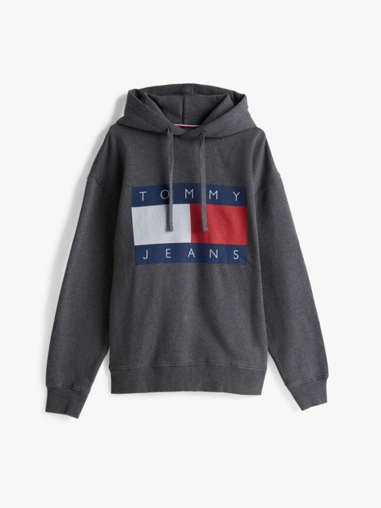Grey Tommy Flag Badge Mélange Relaxed Hoody  Men