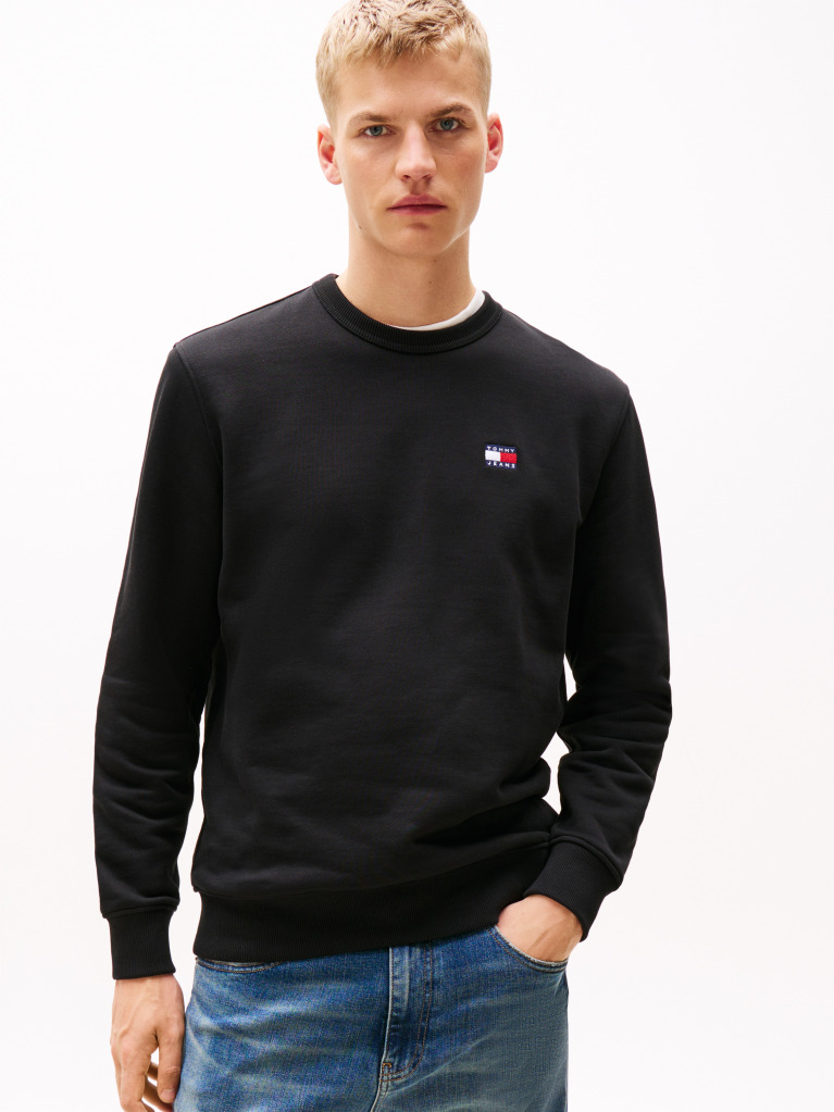 Black Tonal Tommy Badge Crew Neck Sweatshirt  Men