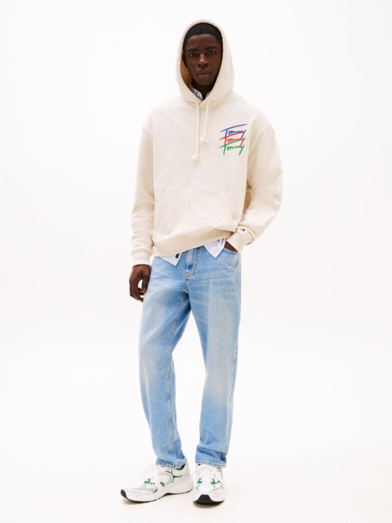 White Signature Logo Relaxed Hoody  Men