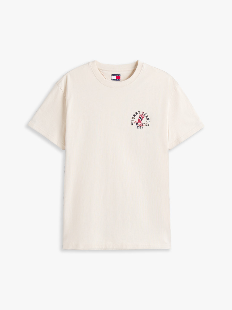 Beige Regular Small Motif T-Shirt Extended  Men