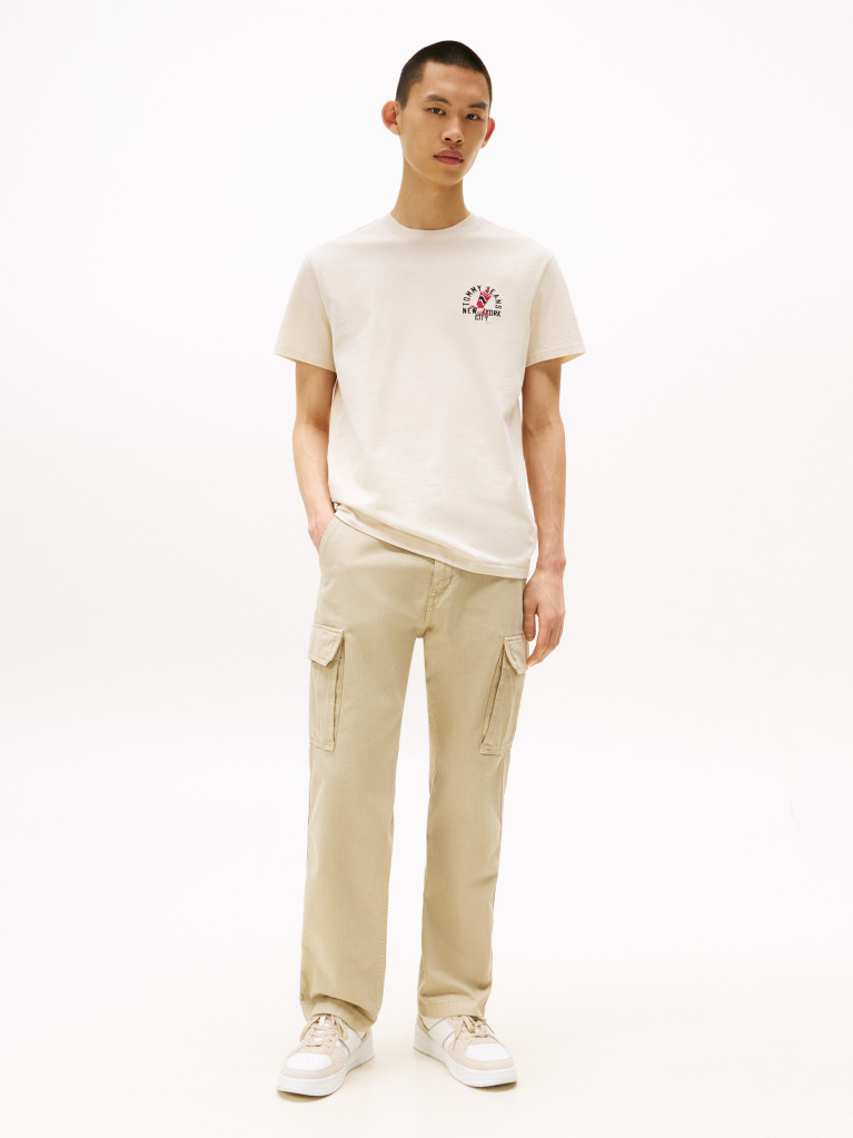 Beige Regular Small Motif T-Shirt Extended  Men