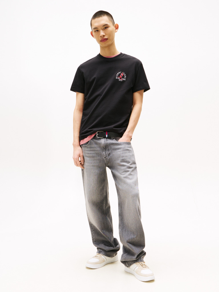 Black Regular Small Motif T-Shirt Extended  Men