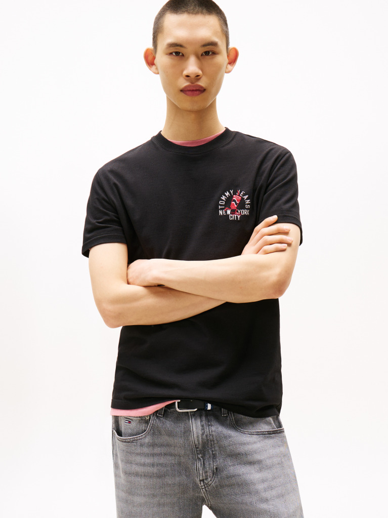 Black Regular Small Motif T-Shirt Extended  Men