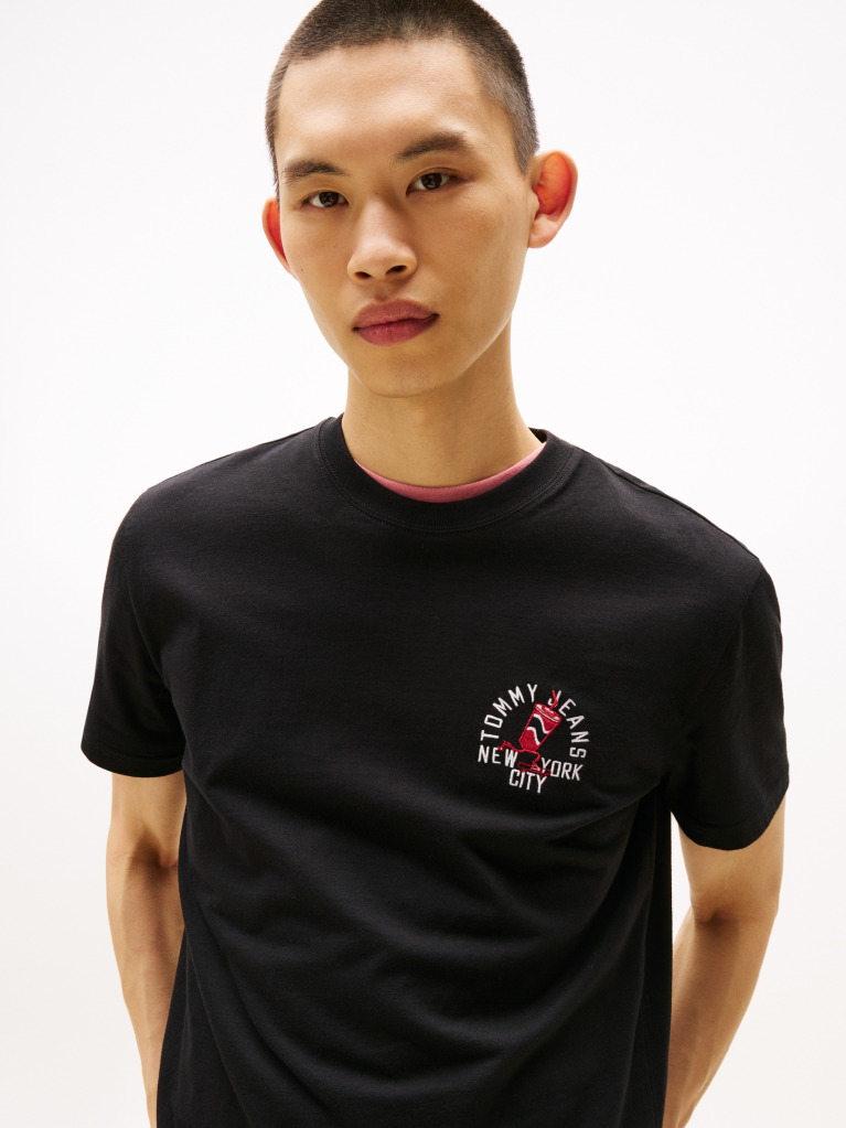 Black Regular Small Motif T-Shirt Extended  Men