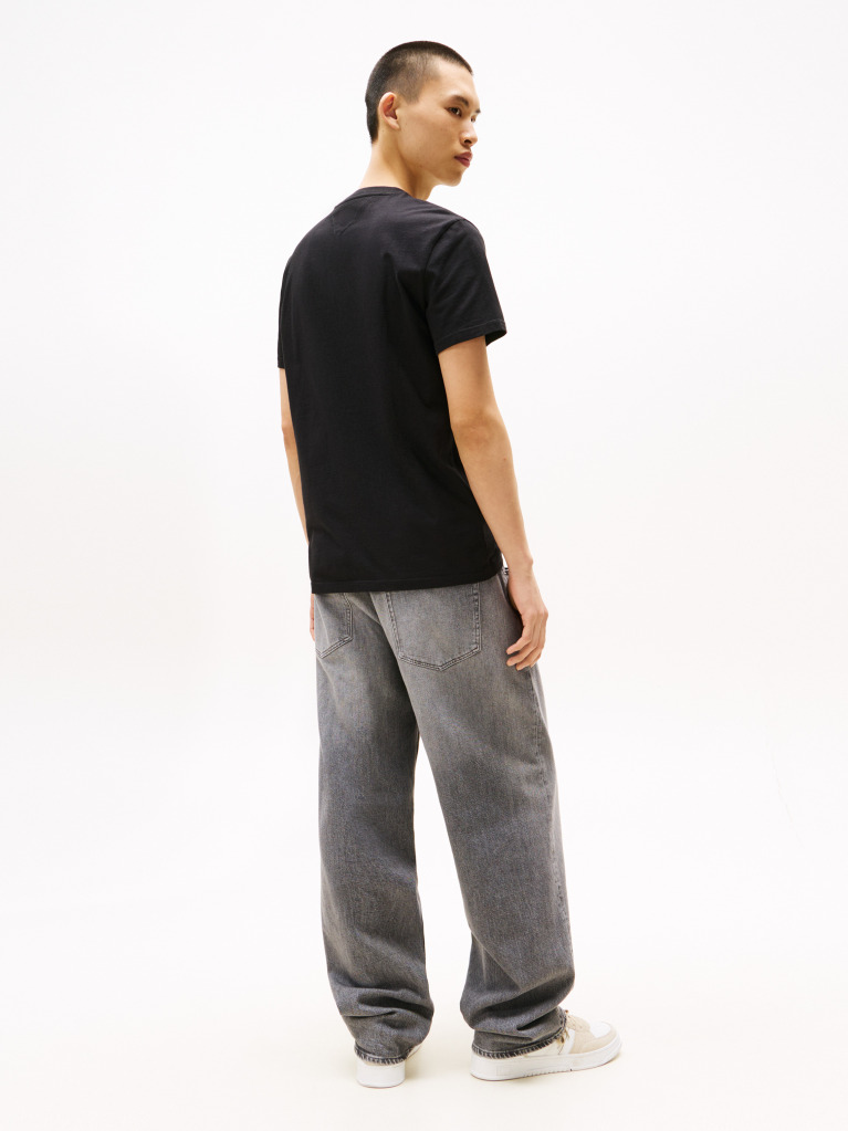 Black Regular Small Motif T-Shirt Extended  Men