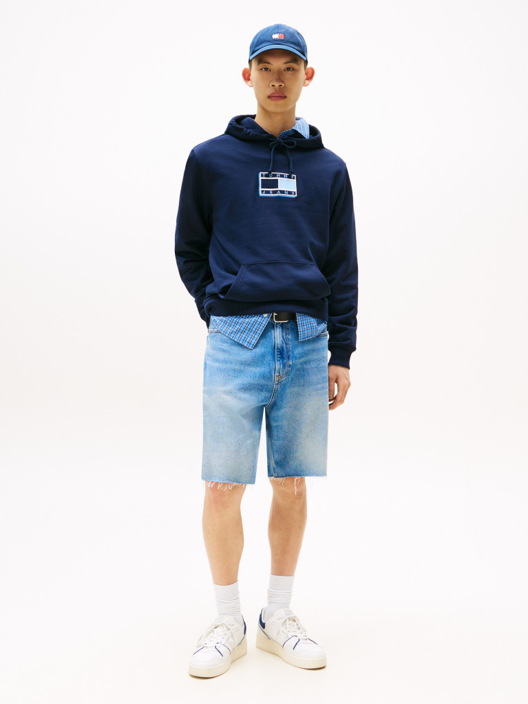 Blue Tonal Logo Drawstring Hoody  Men
