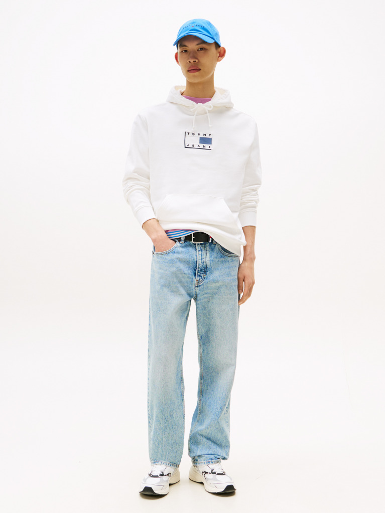 White Tonal Logo Drawstring Hoody  Men