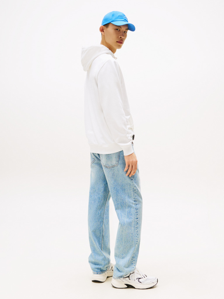 White Tonal Logo Drawstring Hoody  Men