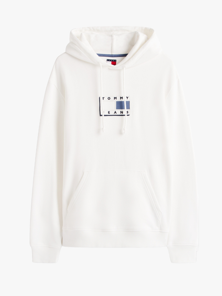 White Tonal Logo Drawstring Hoody  Men