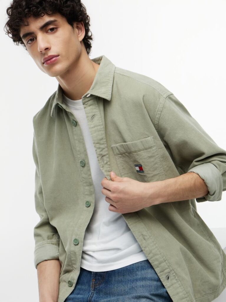 Green Brick Cord Overshirt Extended  Men