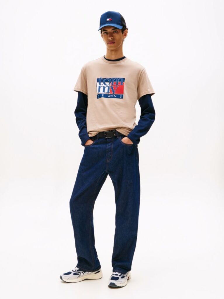 Beige Flag Graphic Slim T-Shirt  Men