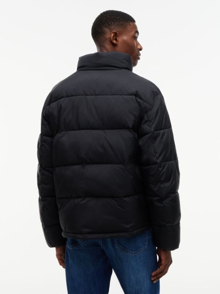 Black Water Repellent Crinkle Relaxed Puffer Jacket  Men